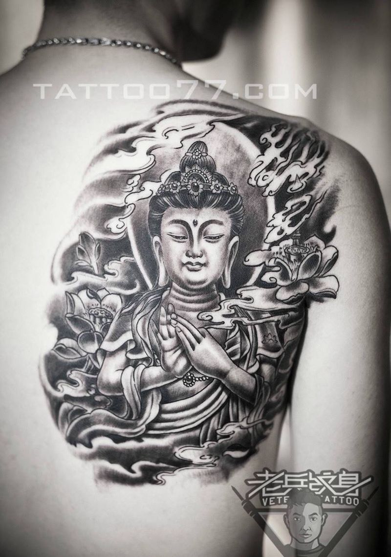 后背佛纹身作品纹身图片_成品传统背部人物纹身图案