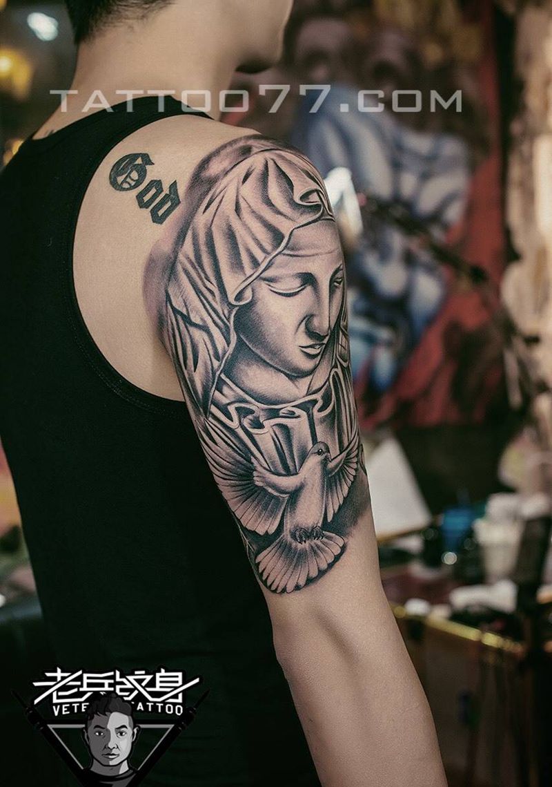 圣母纹身图片_成品手臂欧美肖像宗教原创人物纹身图案