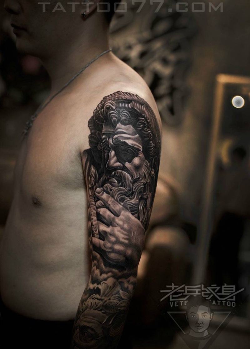 花臂欧美纹身作品纹身图片_成品手臂欧美肖像人物纹身图案