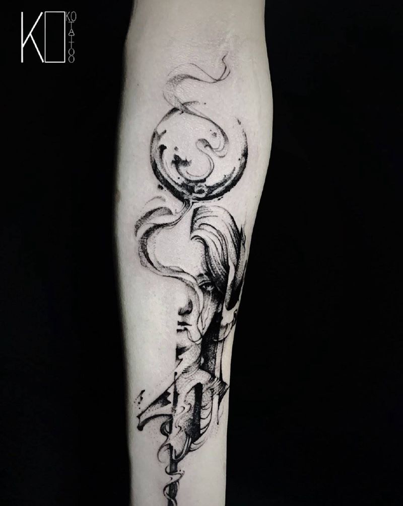 肖像定制纹身图片_手臂点刺几何写意肖像定制线条纹身图案