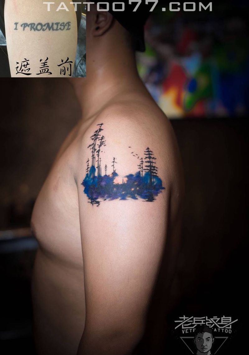 大臂数纹身作品遮盖旧纹身纹身图片_成品手臂欧美植物纹身图案