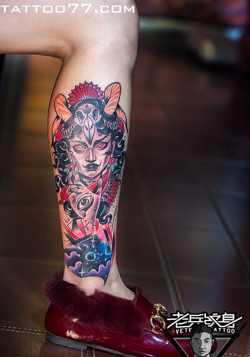 遮盖旧纹身-school 女郎纹身图片_成品腿部欧美人物原创纹身图案