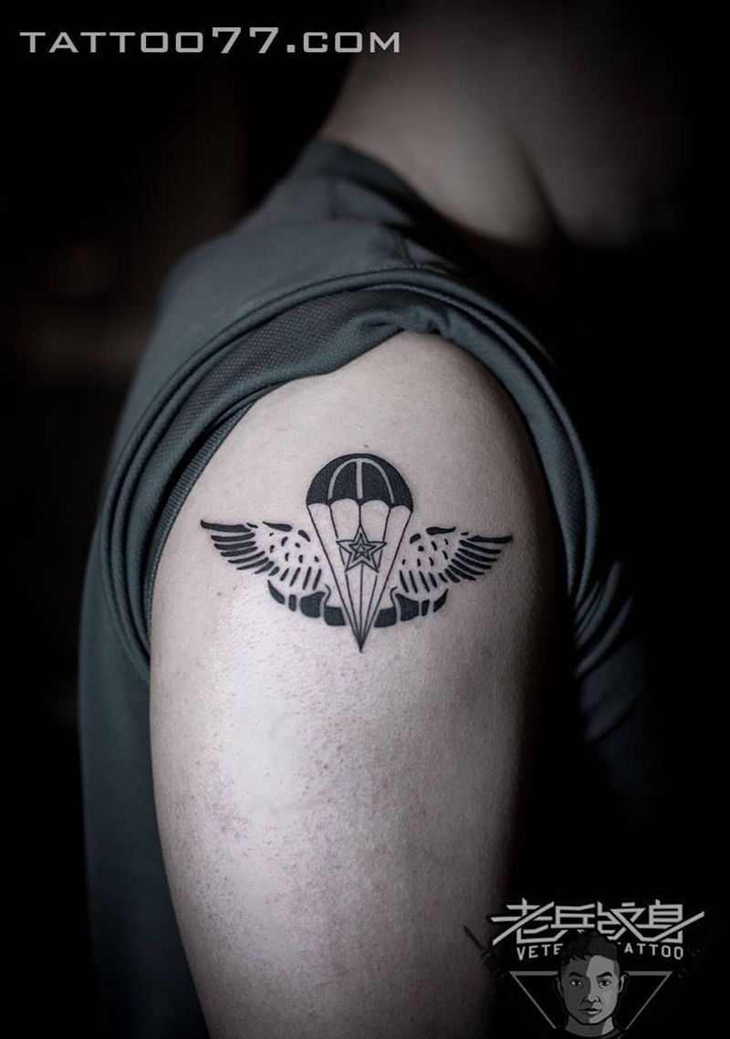 伞兵纹身作品纹身图片_成品手臂清新图腾纹身图案