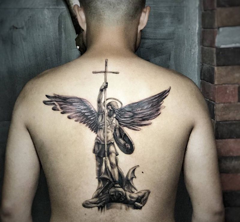 炽天使纹身图片_成品背部欧美写实鬼神原创宗教武汉纹艺刺刻纹申坤纹身图案