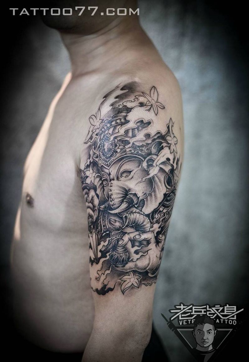 手臂象神纹身作品纹身图片