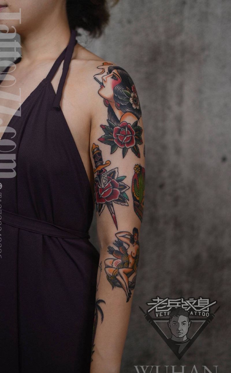 妹子一次性把喜欢的都纹上了纹身图片