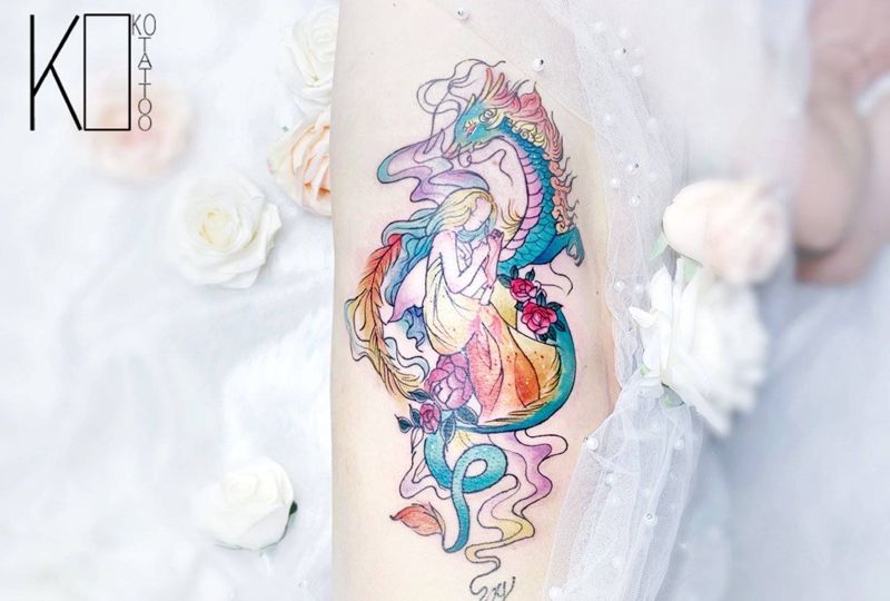 生肖——龙纹身图片_腰部水彩定制生肖龙纹身图案