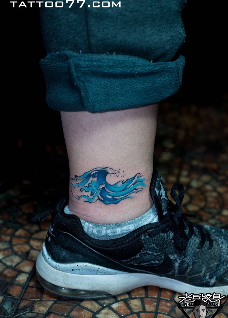 浪花纹身图片_成品腿部欧美静物原创纹身图案