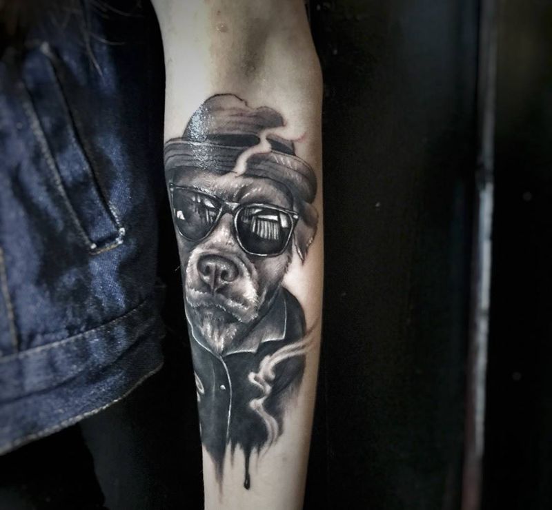 法斗…纹身图片_成品手臂欧美动物纹身图案