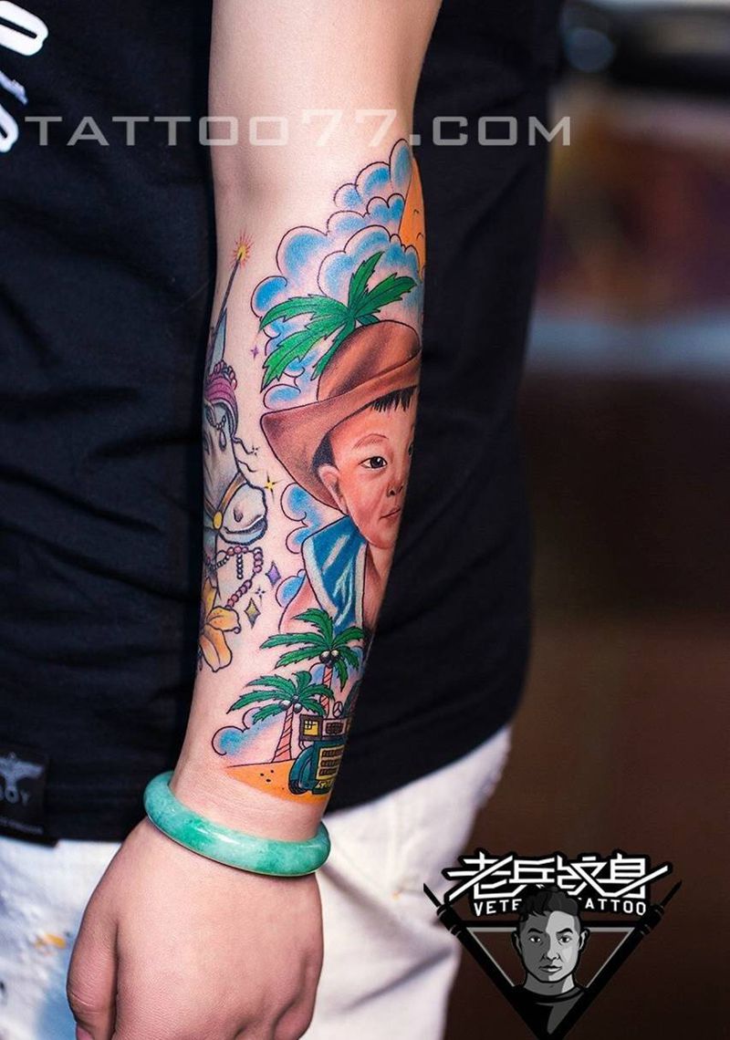 宝宝肖像纹身作品纹身图片_成品手臂肖像人物纹身图案