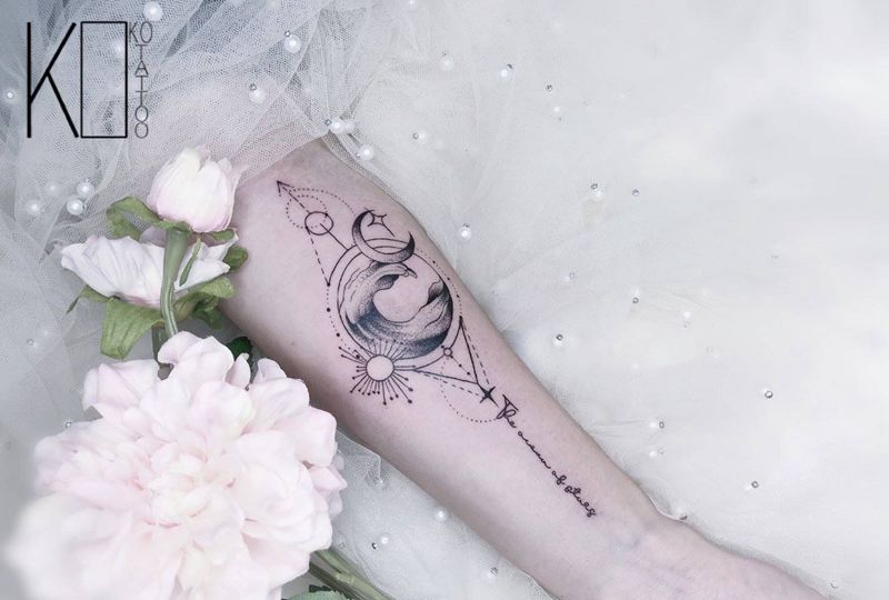 山海纹身图片_手臂点刺几何山海几何纹身图案