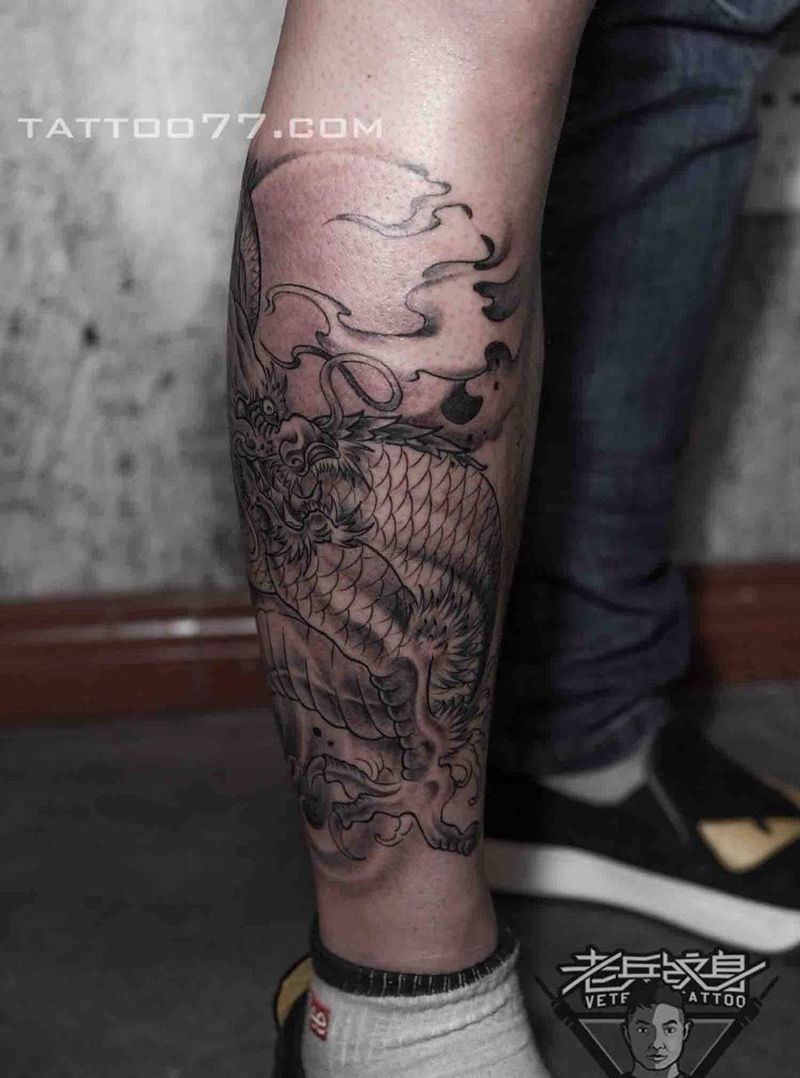 小腿龙纹身作品纹身图片_成品纹身图案