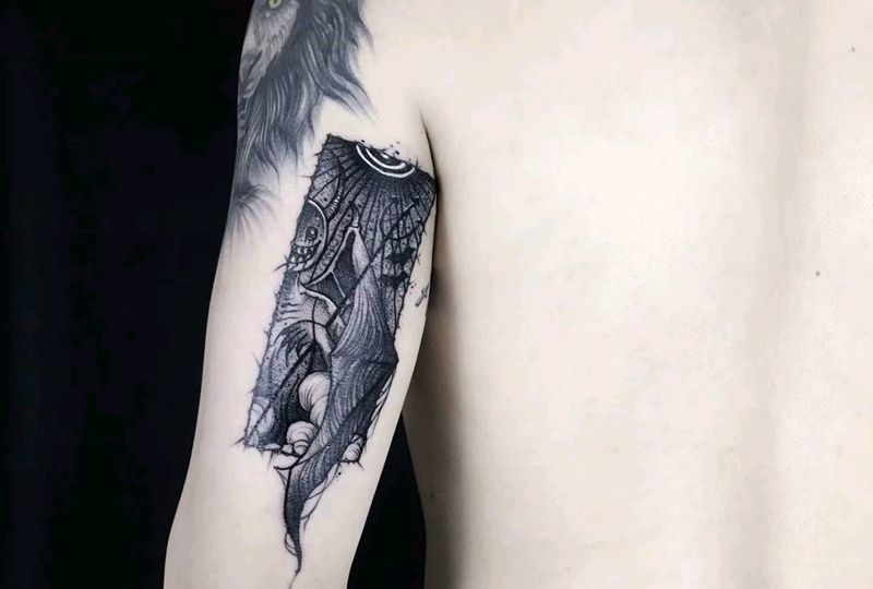 天使&恶魔纹身图片_手臂水彩点刺天使恶魔暗黑纹身图案