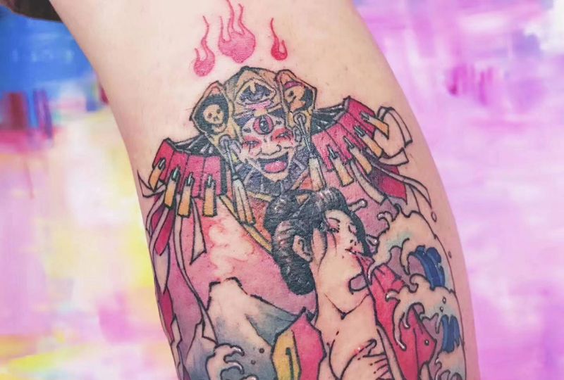 处女座纹身图片_手臂水彩一人一图定制设计个性设计纹身图案