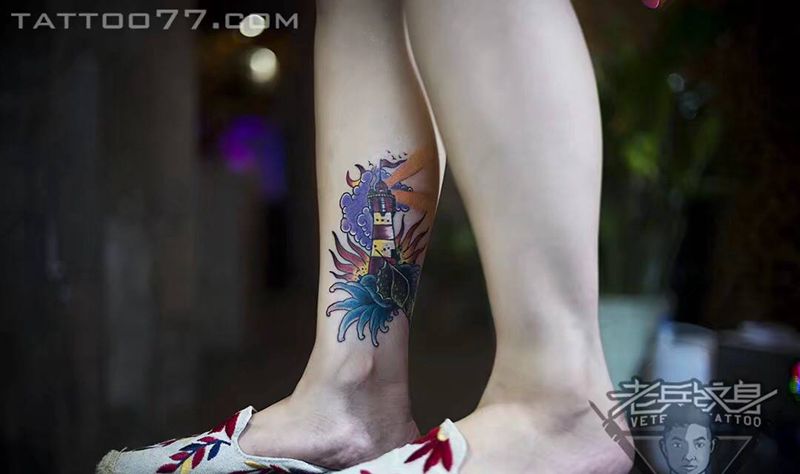 脚踝灯塔纹身纹身图片