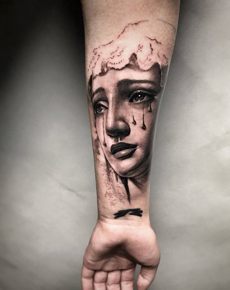 圣母…未完待续纹身图片_成品手部手臂欧美写实肖像人物宗教原创武汉纹身图案