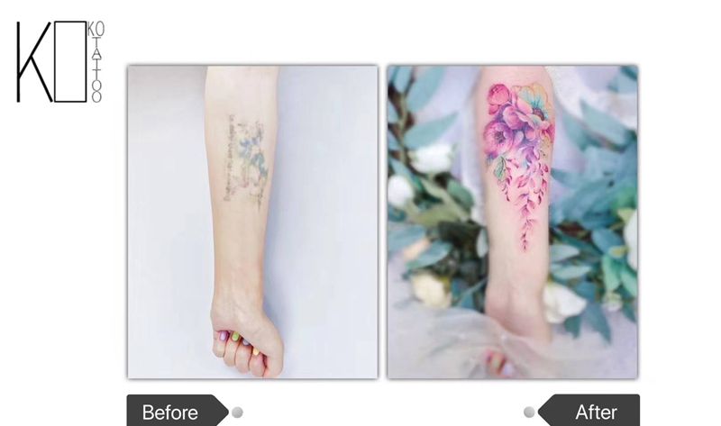 花卉——遮盖纹身图片_手臂水彩遮盖设计花卉水彩纹身图案