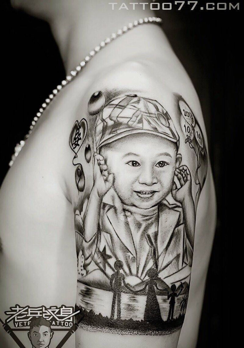 家园纹身图片_手臂欧美写实肖像人物原创纹身图案