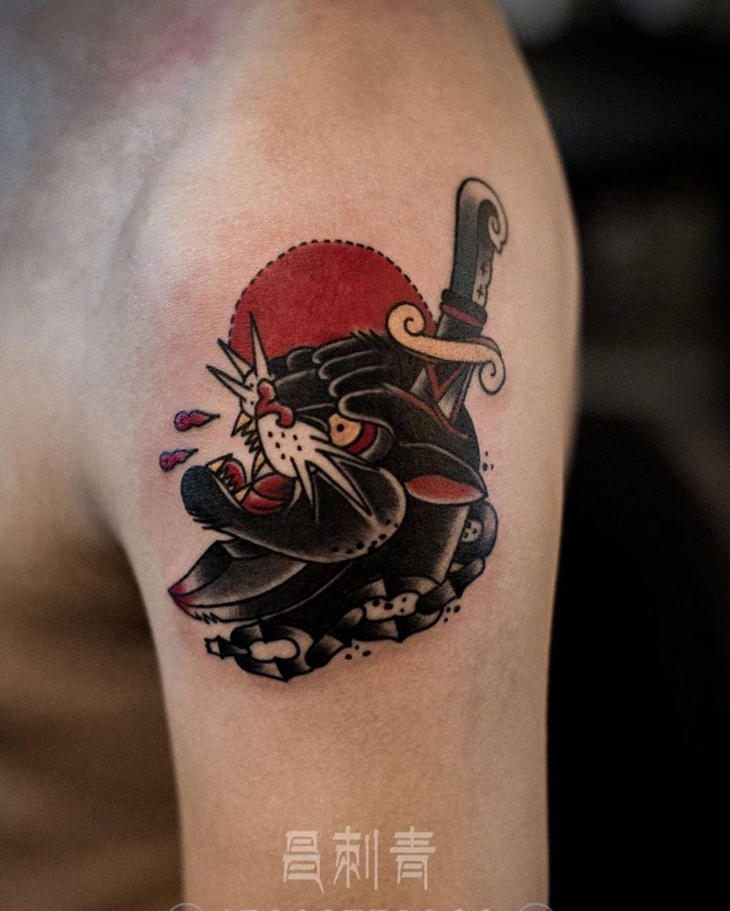 欧式古黑豹纹身图片