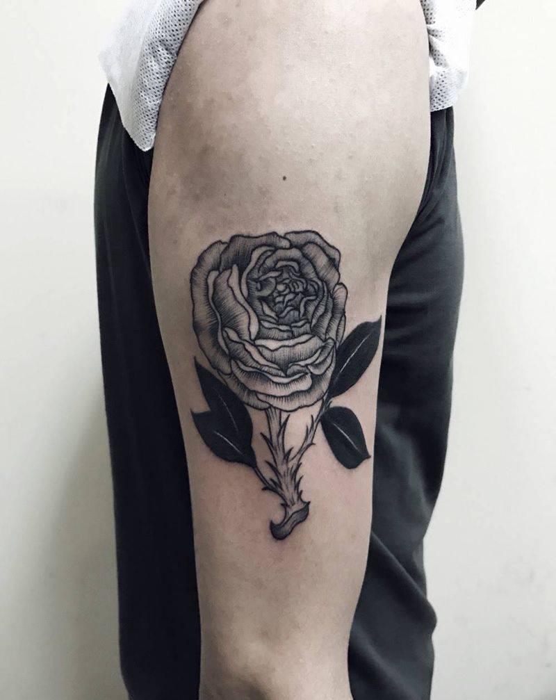 清新玫瑰纹身图片_清新肩部手臂贴纸植物纹身图案