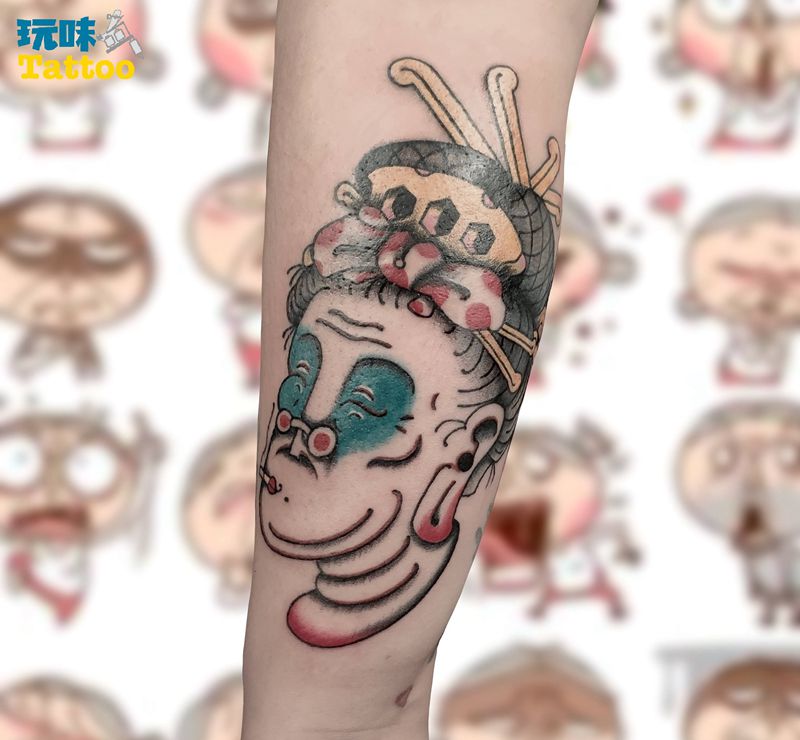 老太太纹身图片_手臂New School纹身图案