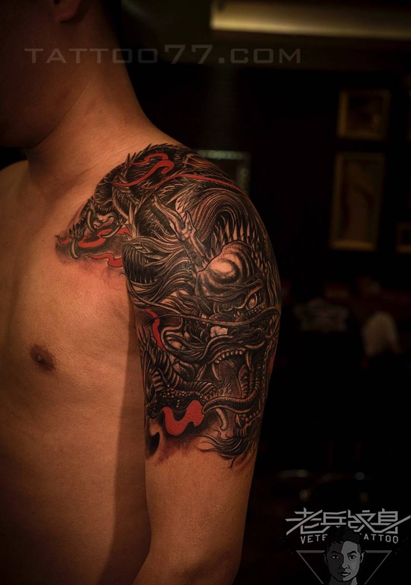 龙啸纹身图片_成品手臂传统动物鬼神原创纹身图案