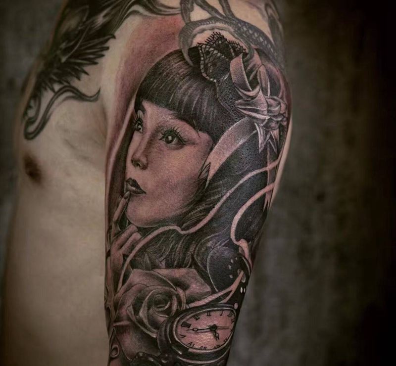 欧美肖像作品纹身图片_成品手臂肖像写实原创人物纹身图案