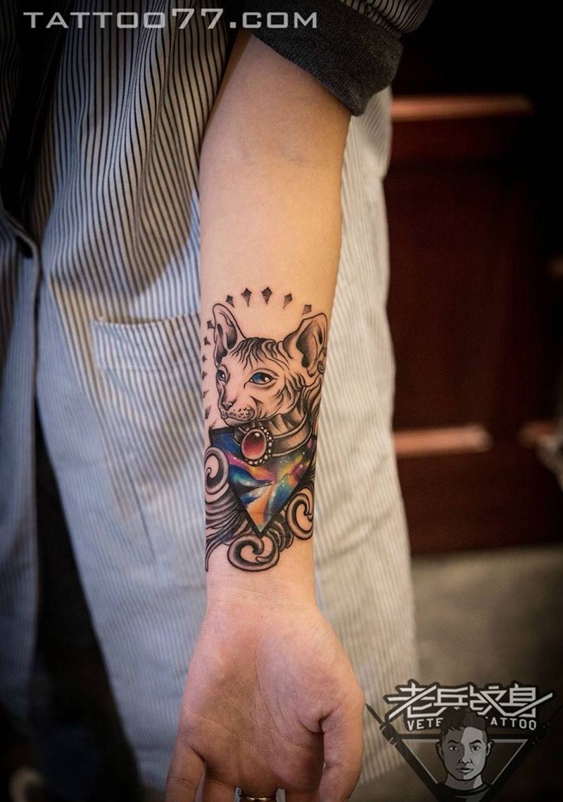 手部猫咪纹身作品纹身图片_成品手部清新动物纹身图案