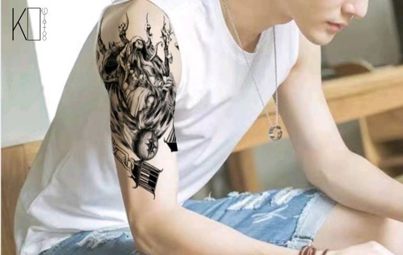 古尔丹纹身图片_手臂腿部点刺欧美写实古尔丹魔兽暗黑纹身图案