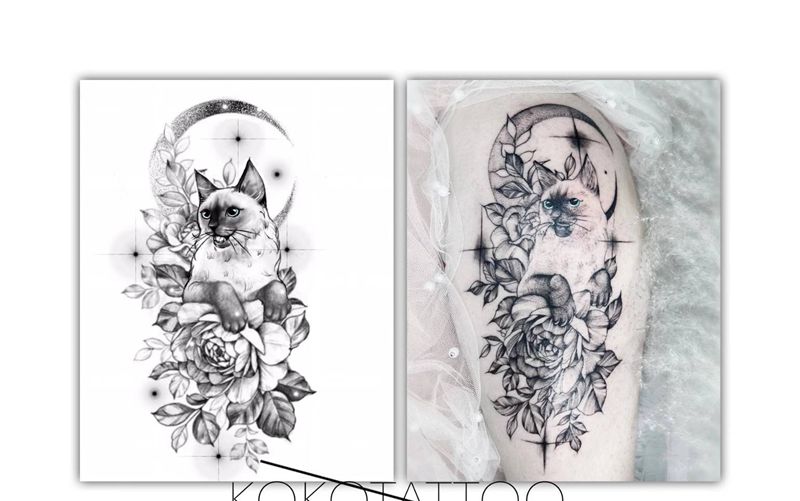 小布偶纹身图片_手臂点刺宠物定制布偶猫插画风格纹身图案