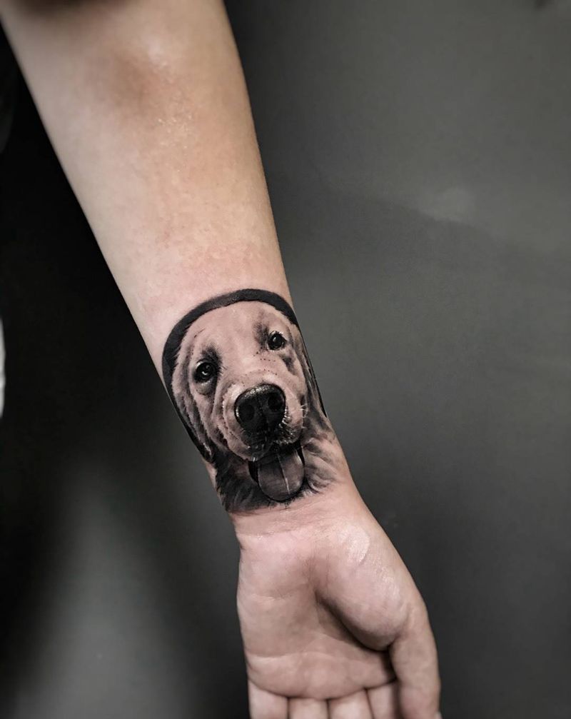 小金毛纹身图片_成品手臂手部欧美写实动物武汉纹艺刺刻纹申坤纹身图案