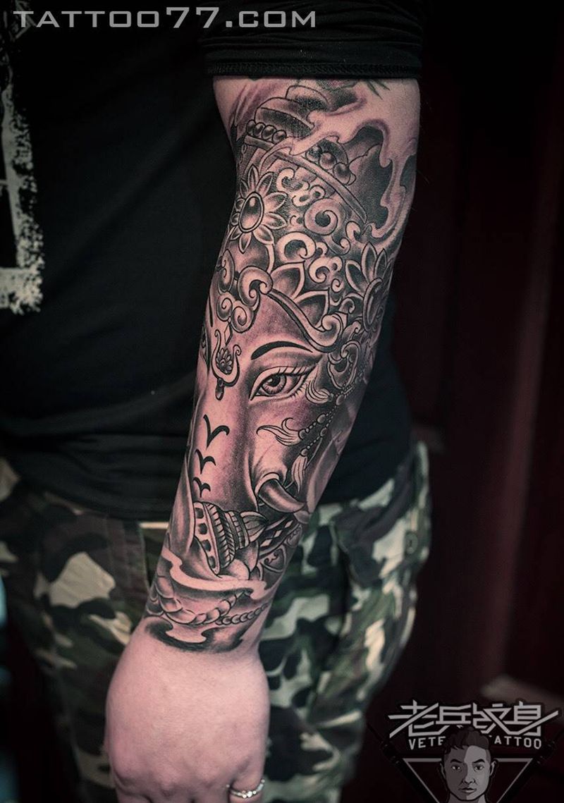 象财神纹身图片_成品手臂传统鬼神原创纹身图案