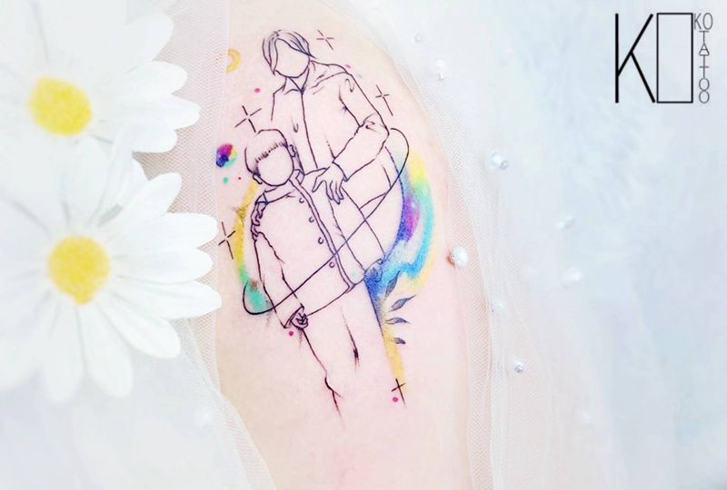 家人纹身纹身图片_腿部水彩泼墨极简定制设计纹身图案