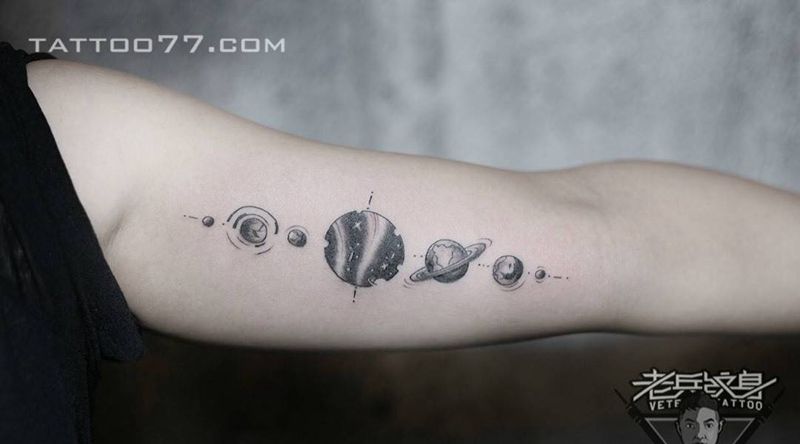 手臂内侧星球纹身作品纹身图片_成品手臂清新静物纹身图案