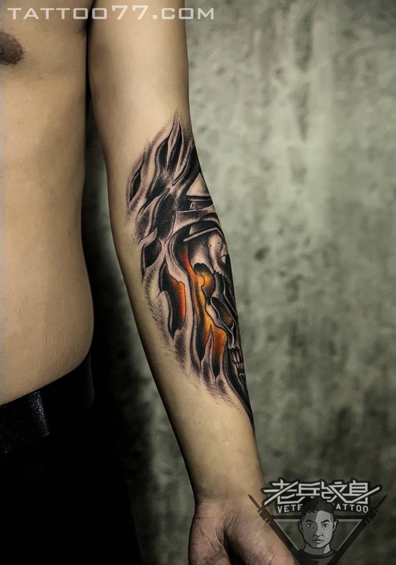 小臂欧美骷髅纹身作品纹身图片_成品手部欧美静物纹身图案