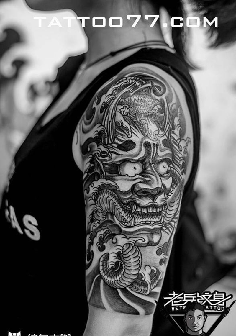 大臂般若纹身作品纹身图片
