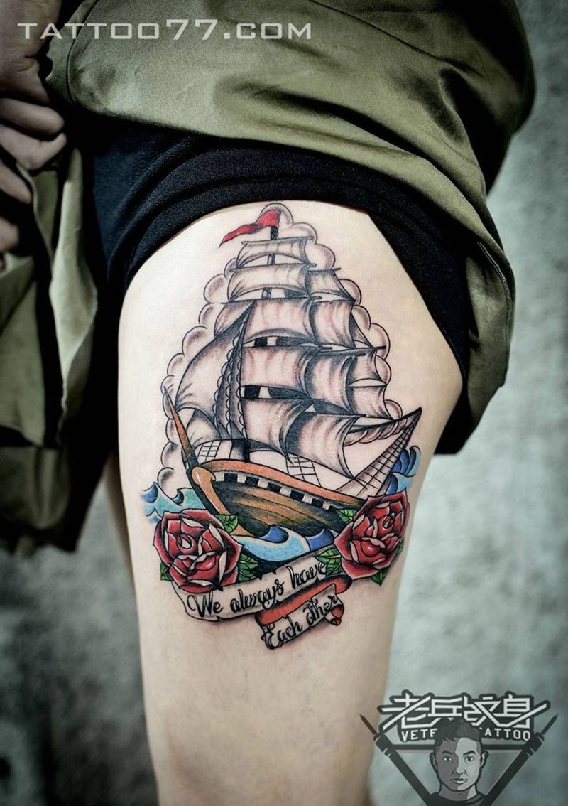 帆船纹身作品纹身图片