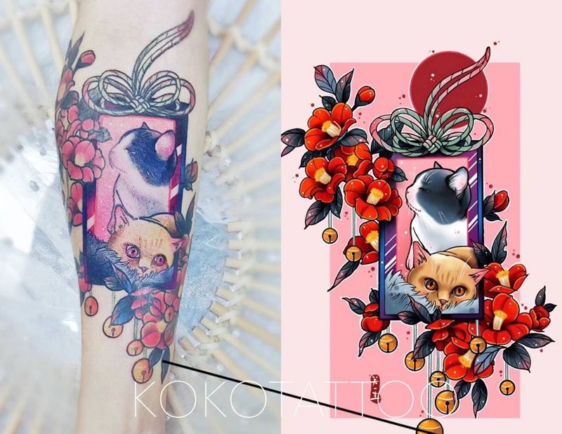 喵咪定制纹身图片_手臂Old SchoolNew School喵咪小臂定制纹身图案