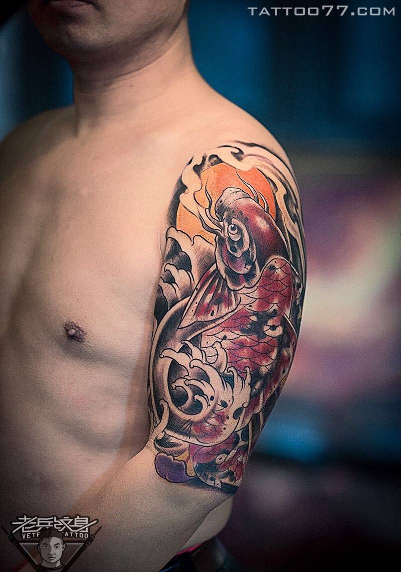 新传统鲤鱼纹身图片_传统手臂原创成品纹身图案