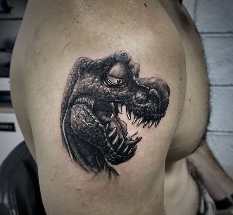 小恐龙一枚纹身图片_成品手臂手部欧美写实清新动物原创武汉纹身图案