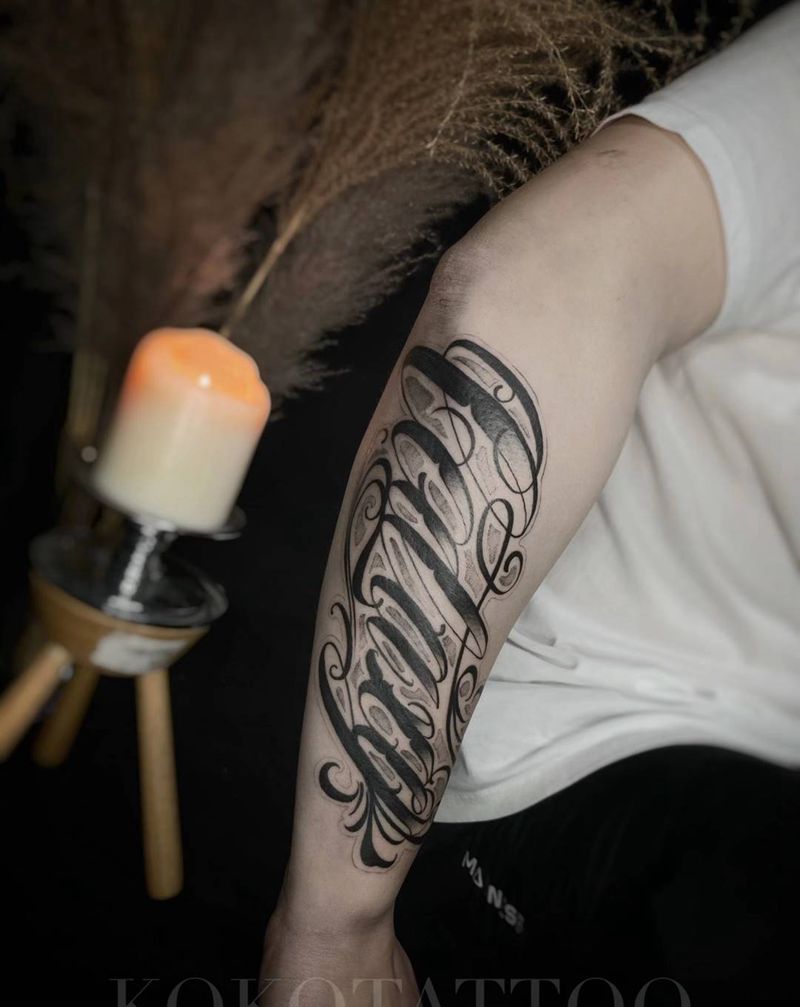 花体字纹身图片_手臂手部花体字花体字手臂定制设计纹身图案