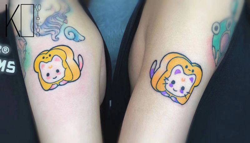 猫纹身图片_手臂Old SchoolNew School一人一图原创设计情侣纹身图案