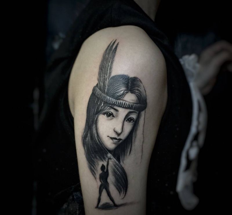 狂野的舞者纹身图片_成品手臂欧美写实人物原创纹身图案