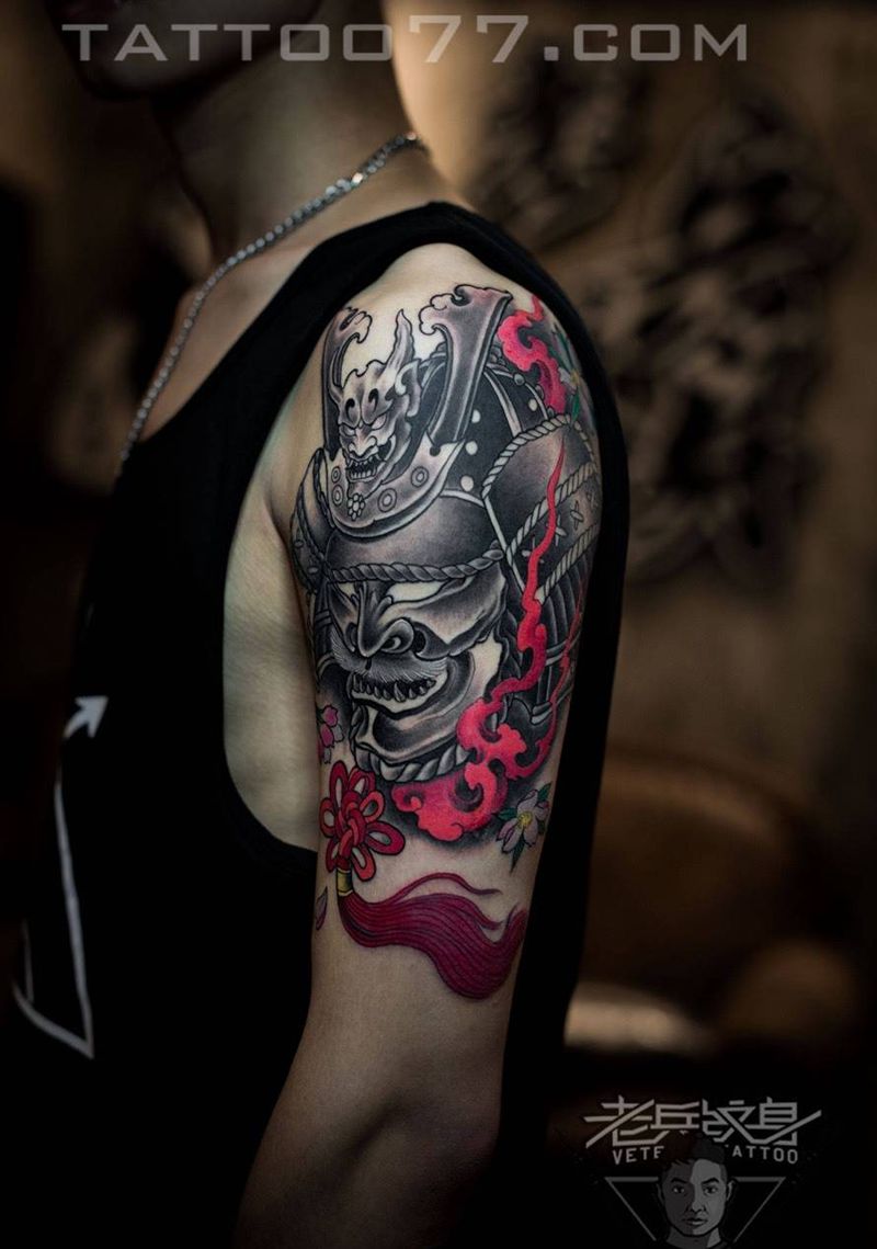 大臂武士纹身作品纹身图片_成品手臂欧美人物纹身图案