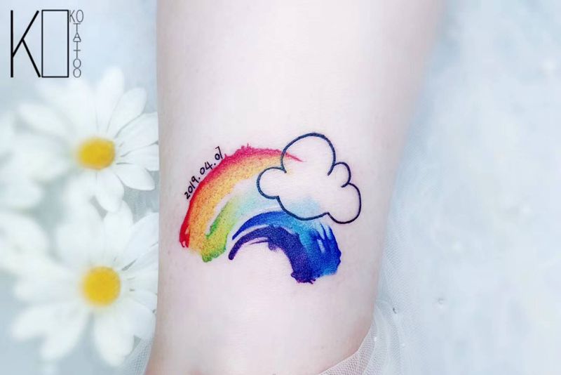彩虹纹身图片_手臂水彩彩虹一人一图私人定制纹身图案
