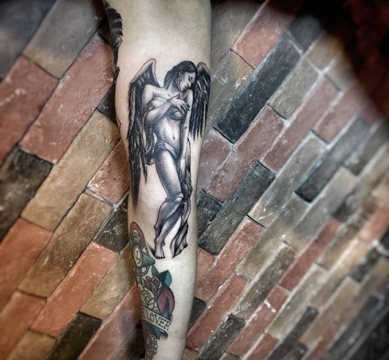 堕落天使…纹身图片_成品手臂欧美纹身图案