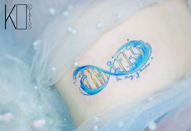 基因＋海浪纹身图片_手臂水彩基因海浪定制纹身图案