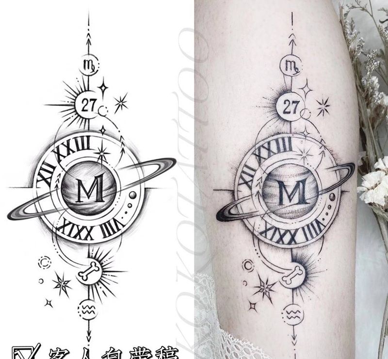 几何插画纹身图片_手臂腿部几何点刺宝宝定制情侣家人纹身图案