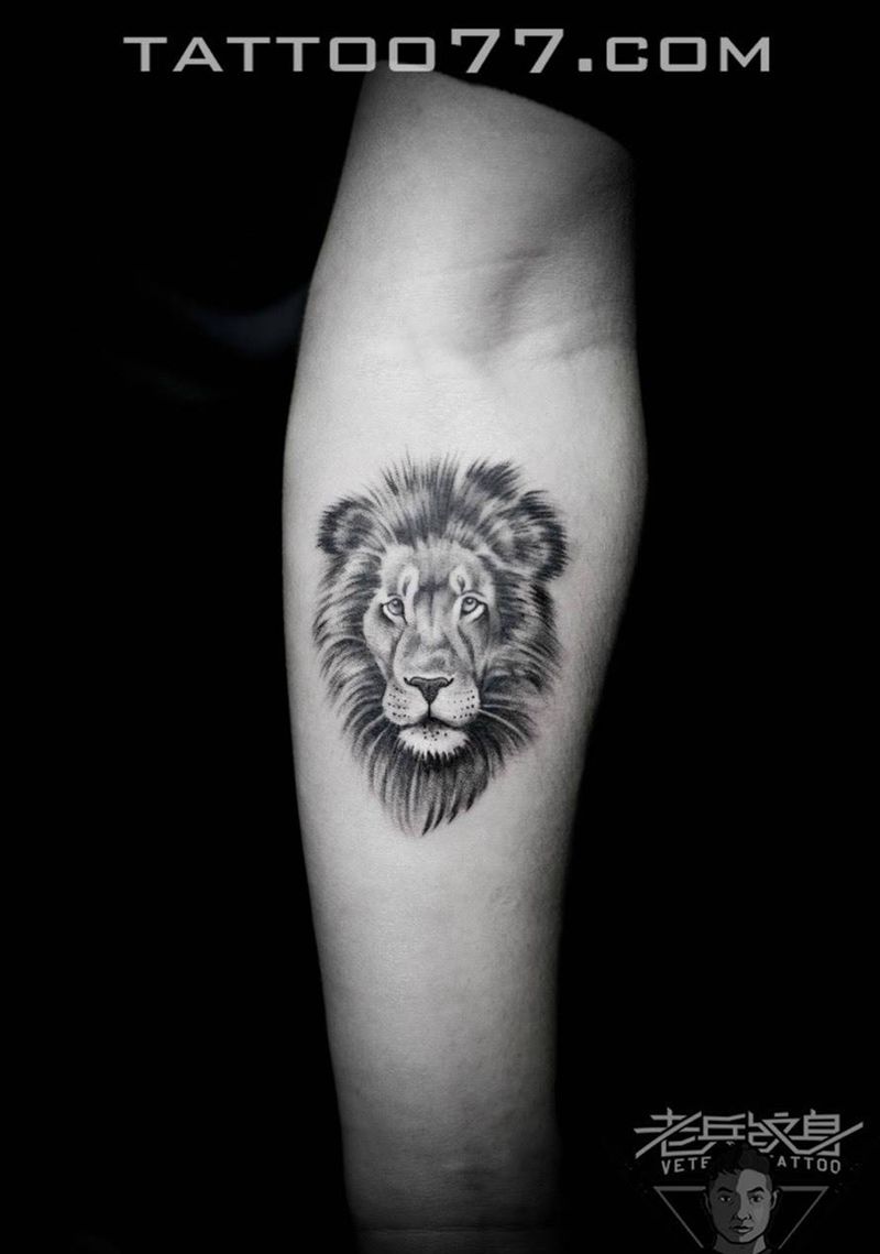 狮子纹身作品纹身图片_成品手部写实动物纹身图案