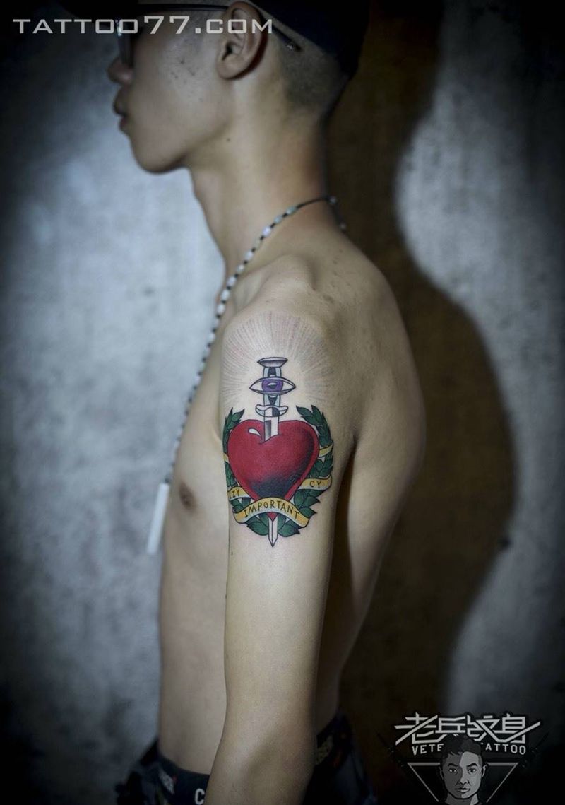 school 爱心纹身作品纹身图片_成品手臂纹身图案